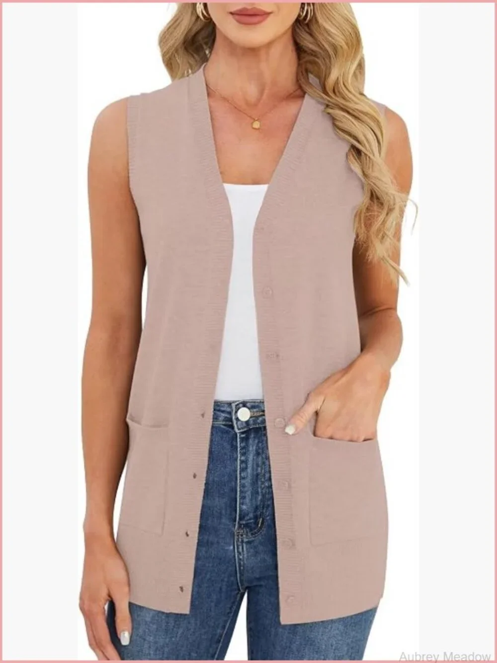 Sleeveless Cardigan Sweater Vest Knit Duster Coat with Pockets